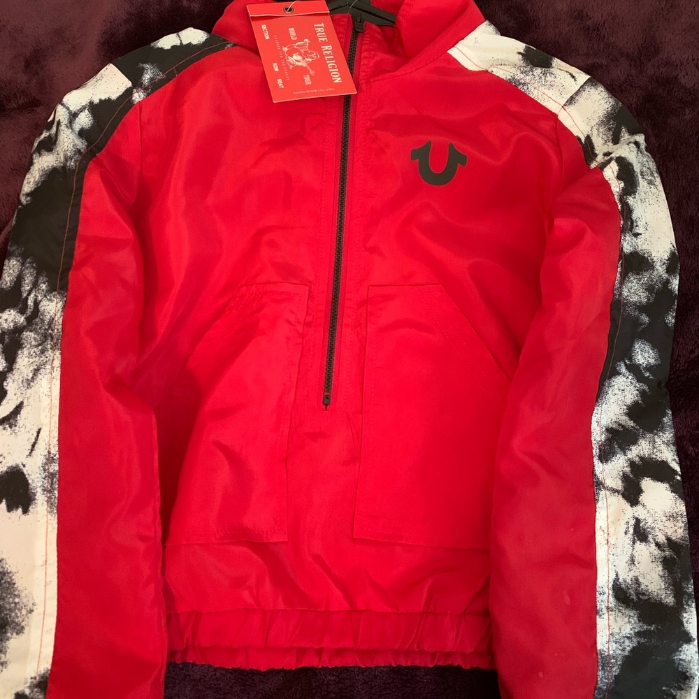 True Religion ruby red tie dye panel pullover